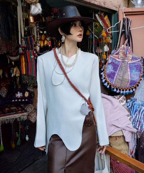 Wave Hem Long Sleeve Top